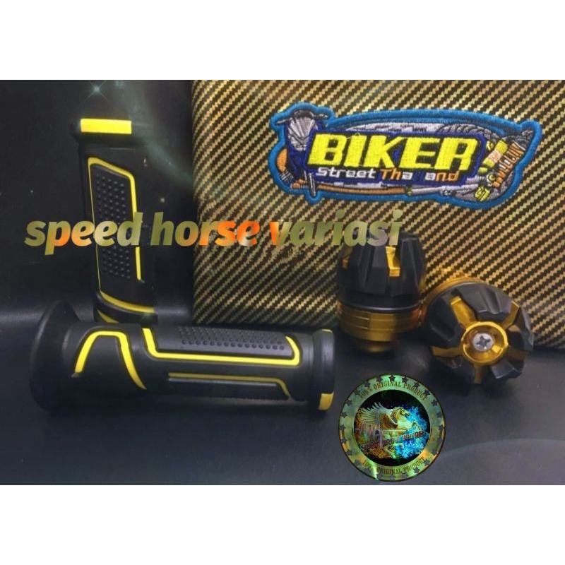 Paket Murah paket variasi motor Handgrip Neon Plus Jalu as roda Plus Kulit jok biker Universal