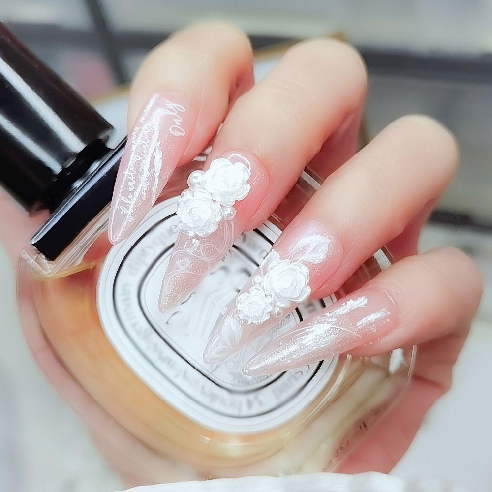 AUGUSTINA Augustina Camellia Nail Charms Aurora Cinta Hati Warna-Warni Kerajinan Resin DIY Ornamen Kristal Kuku Berlian Imitasi