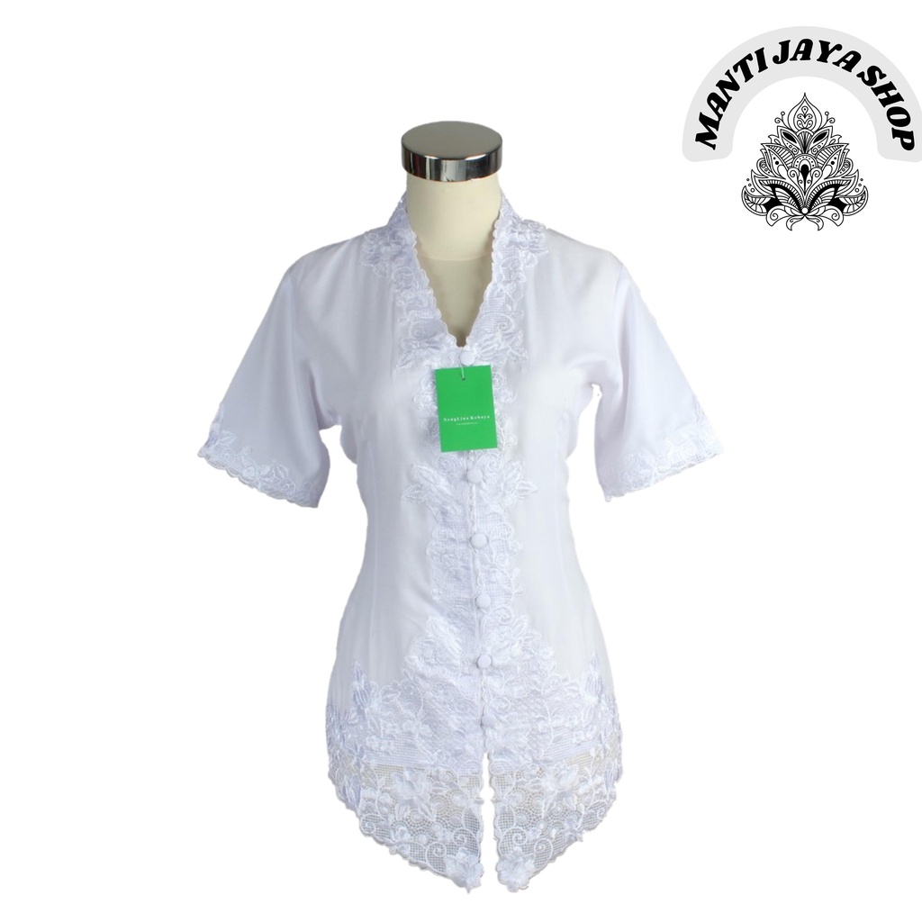Kebaya Modern Katun Maya Putih Tangan Pendek Atasan Kebaya Batik Wisuda Remaja Murah