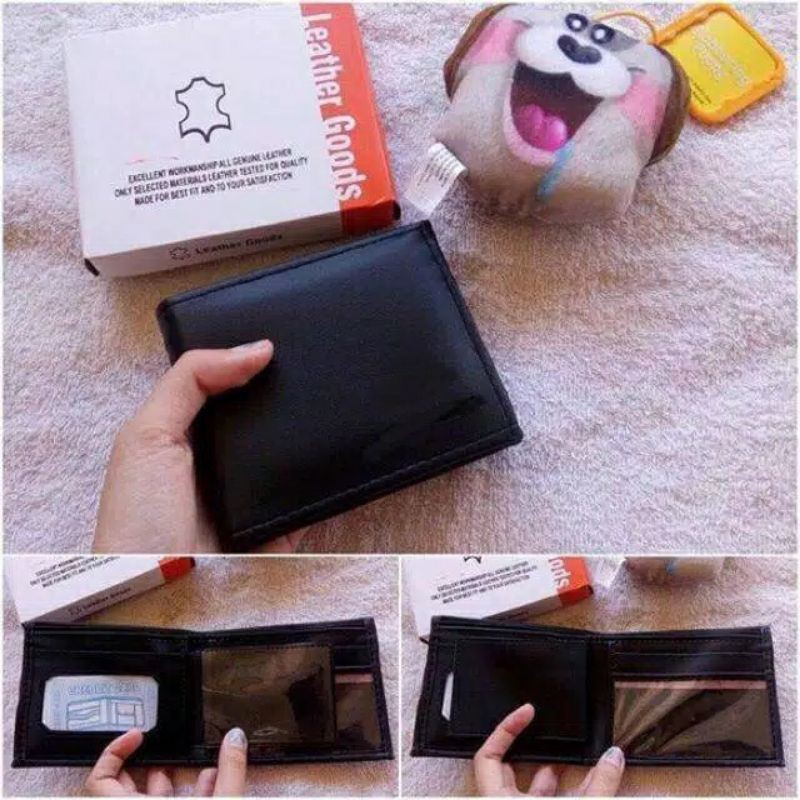 [COD] AL373 Dompet Pria + BOX  Dompet Polos Kulit Sintetis Multicard - Hitam murah asli ori