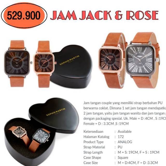 Jam couple ori sophie Martin paris promo murah coklat hitam jam pasangan serasi diskon jack n rose