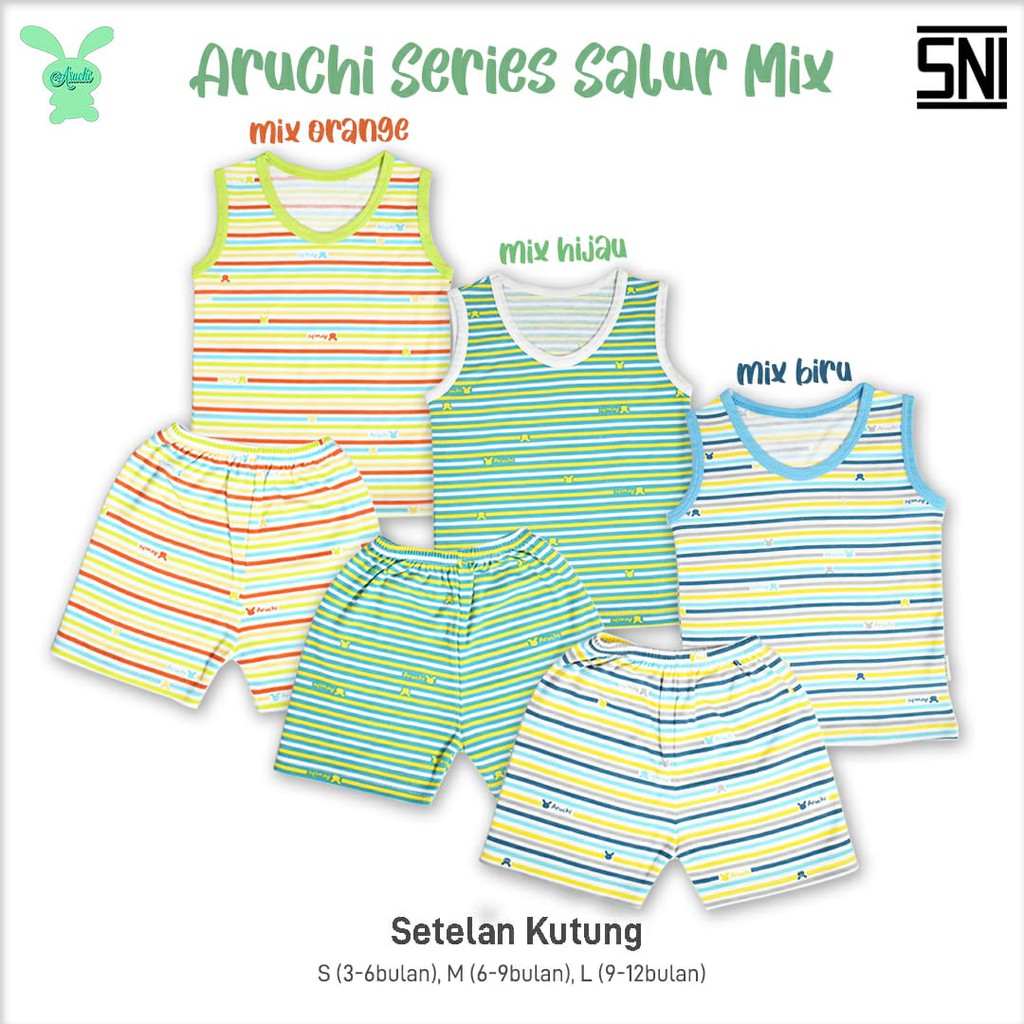 ARUCHI PREMIUM SETELAN SALUR KUTUNG SINGLET  S M L ( 3-18 Bulan )