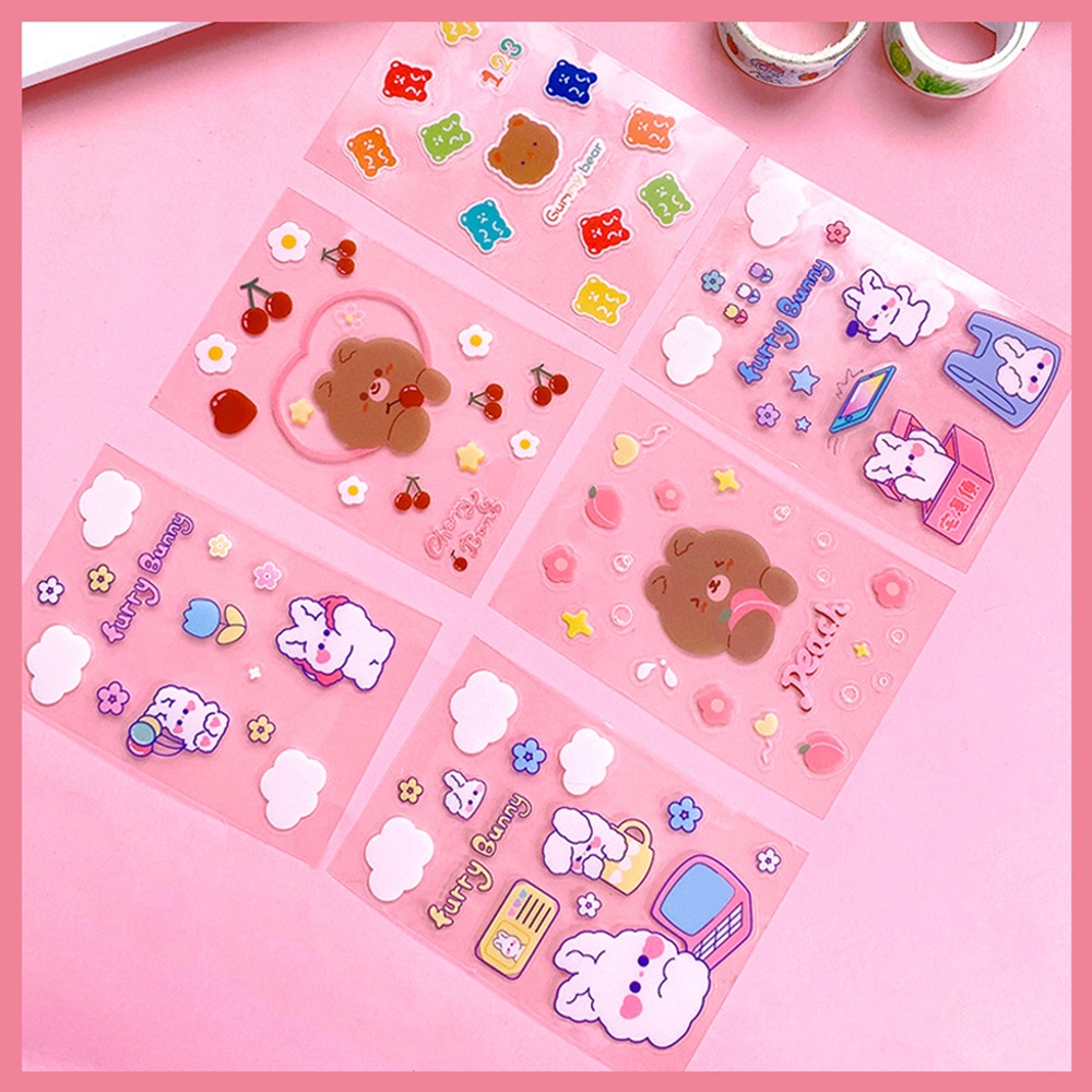 【COD Tangding】5pcs/set Cartoon Cute Hand Account Decoration Sticker Ins Wind Transparent PET Waterproof Sticker No Box