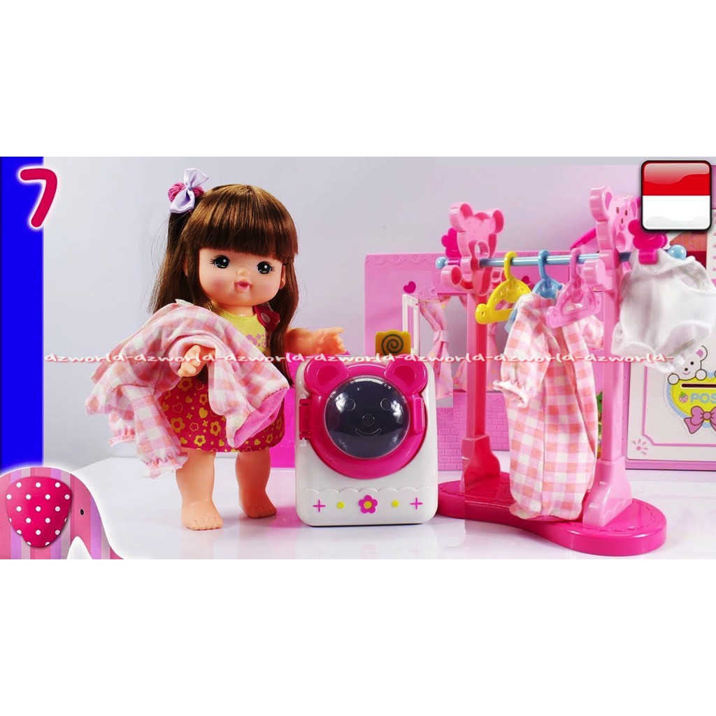 Mell Can Playset Boneka Jepang Paket Mainan Meican Mesin Cuci Dan Jemuran Mei Chan