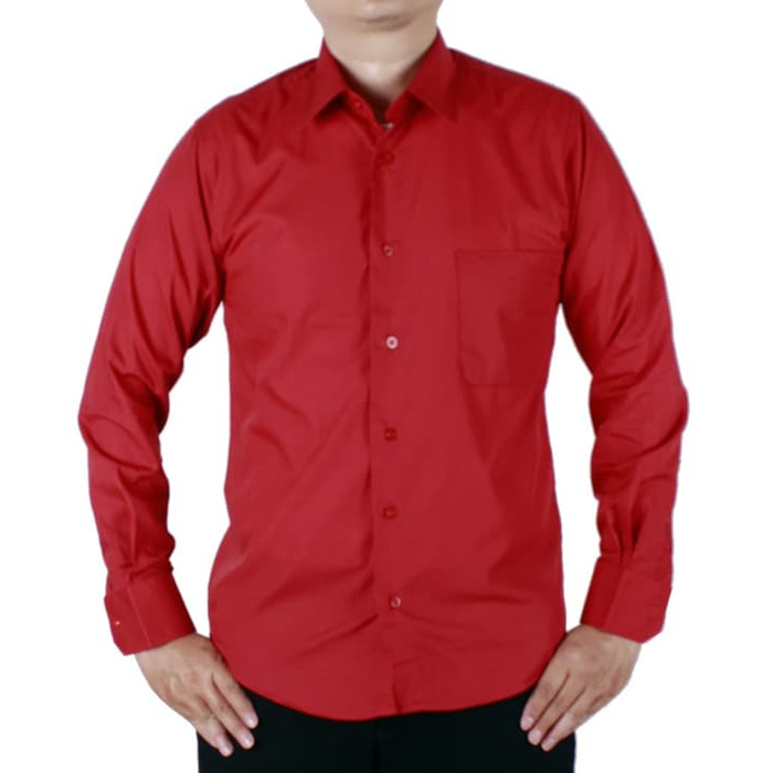 Kemeja Pria Polos Reguler Bahan Kain Katun Panjang Polos Warna Merah