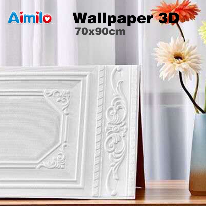 (Aimilo) Wallpaper Foam 3D Motif Jendela Pintu Kayu Jati Putih Kayu Gold Marmer ukuran 70 x 90 CM-6