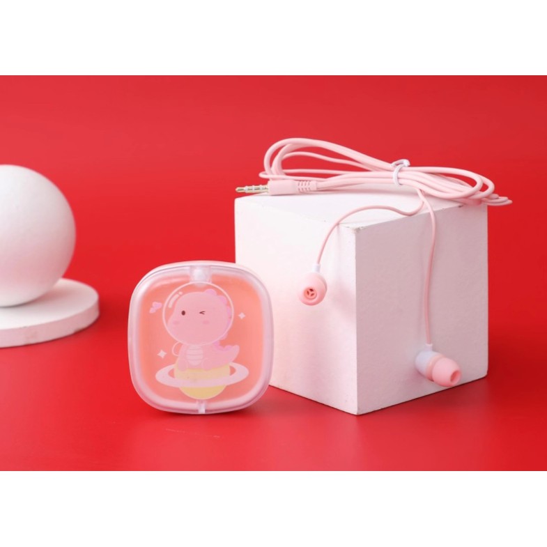 [XY-56] Set Headset Earphone DINOSAURUS GALAXY/ Wadah Earphone Kotak Transparan Kartun Planet DINO