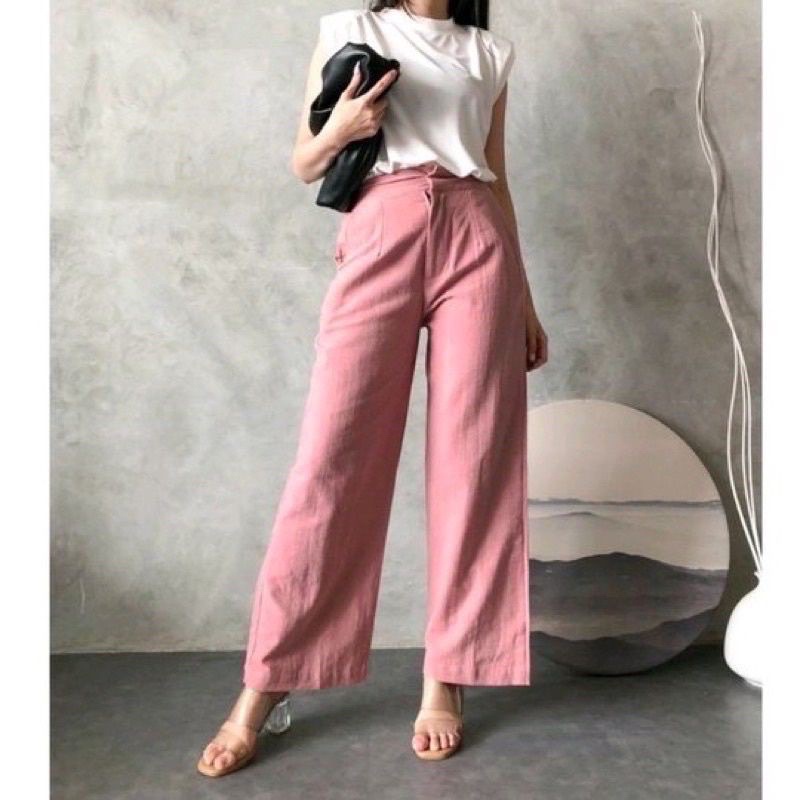 SEOUL HIGHWAIST KULOT CELANA WANITA LINEN PREMIUM PANTS BEST SELLER