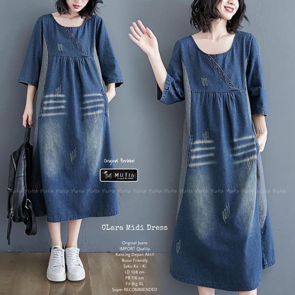 dress jeans jumbo wanita terbaru - dress korean style jumbo bahan jeans Clara