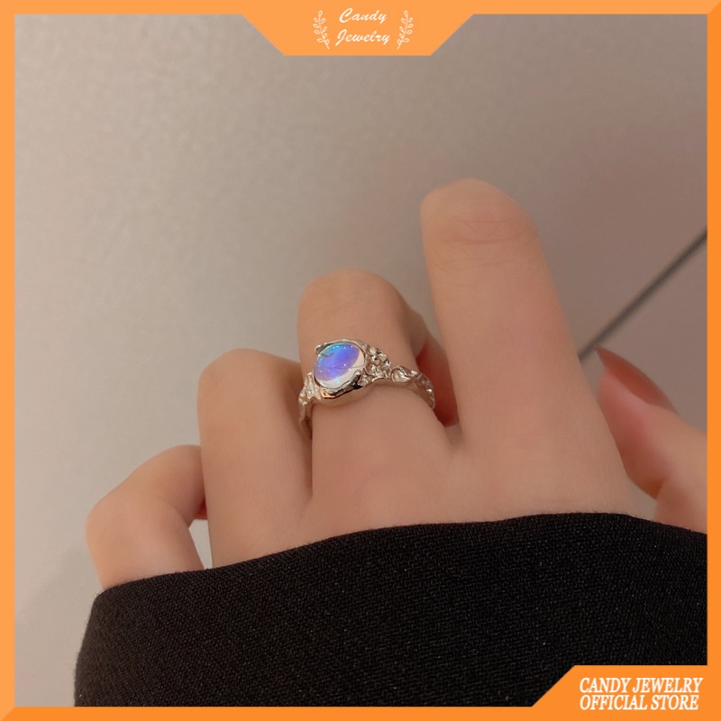 Cincin S925 Silver Model Terbuka Bentuk Geometris Tidak Teratur Warna Permen Gaya Hip hop Korea Untuk Wanita