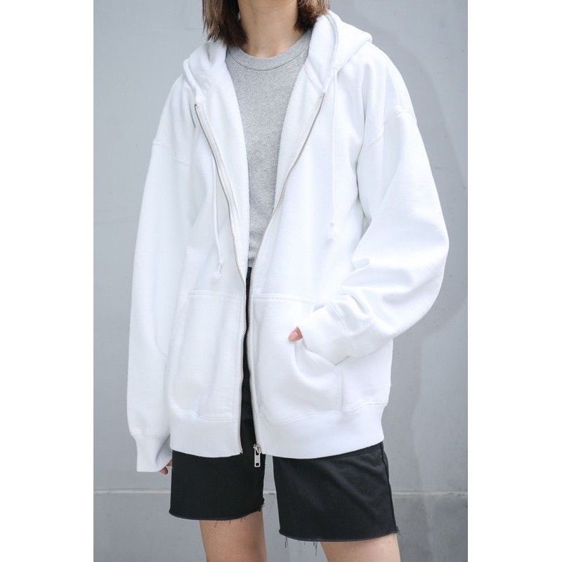 Hoodie polos Oversize Zipper L,XL,XXL jaket Switer Wanita Korea dupe carla by libra-White
