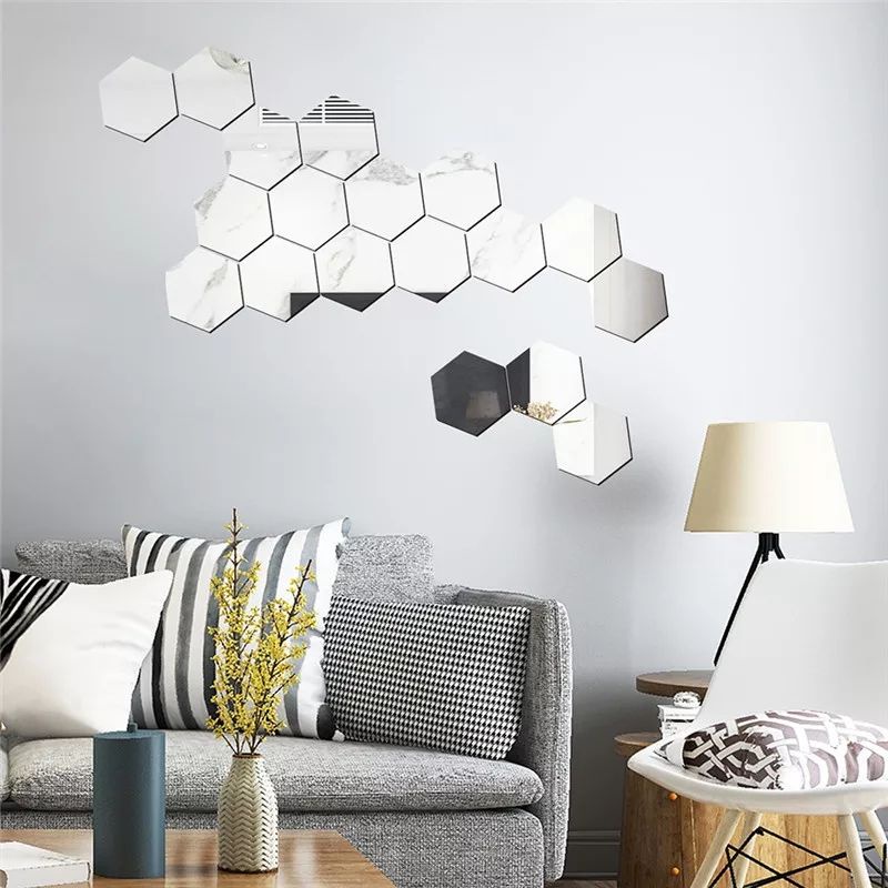 HIASAN DINDING ACRYLIC AKRILIK HEXAGONAL SEGI ENAM CERMIN KACA IMPOR MIRROR WALL STIKER