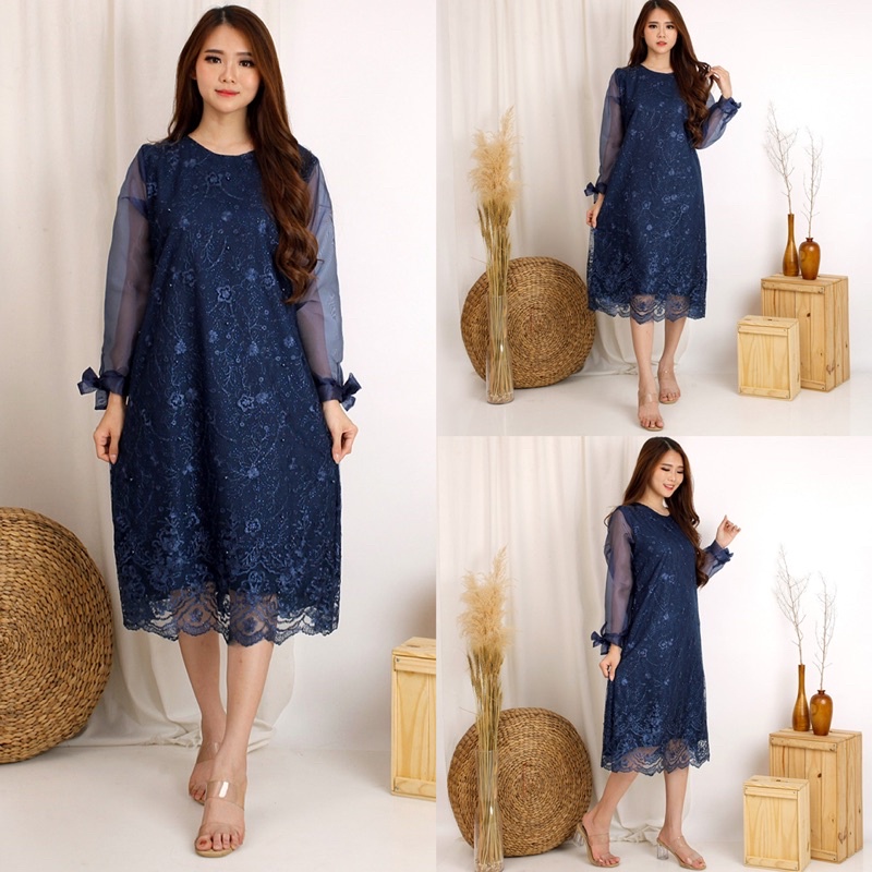 Dress Yuri Organdi Brukat Tulle Glitter Mutiara Tille Premium Brukat Tule Dres Imlek Murah Cantik