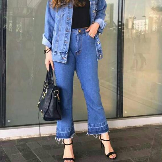 UP7 CELANA BOYFRIEND CUTBRAY FRINGE JEANS ZR _