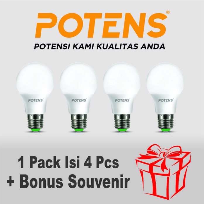 ♫ Megata ♫ A143  (4 Pcs) Potens Lampu LED A-Bulb 10W 6500K Free Souvernir Promo Garansi Import