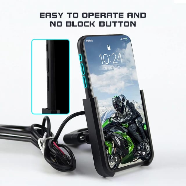 TERMURAH 100% FULL BESI Holder Stang Motor + USB CHARGER Holder HP Universal FULL BESI BLACK