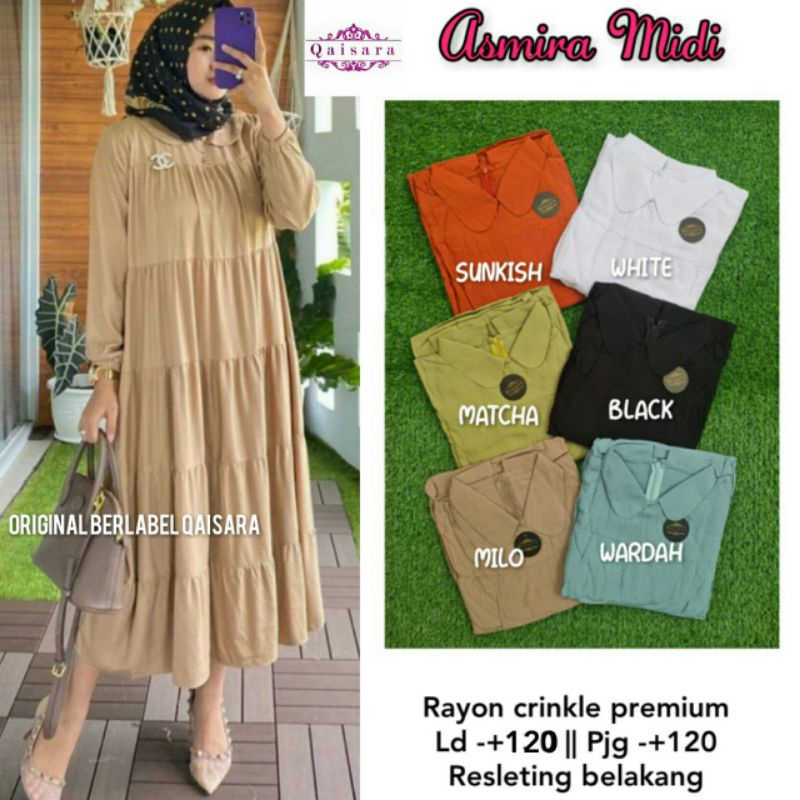 Dress Asmira Midi Bahan Rayon Crinkle