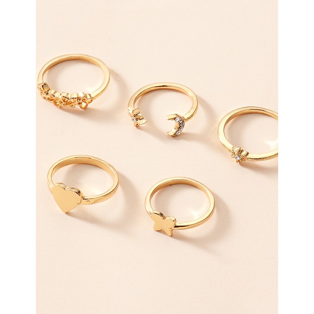 LRC Cincin Fashion Gold Color Alloy Ring 5 Set P82845