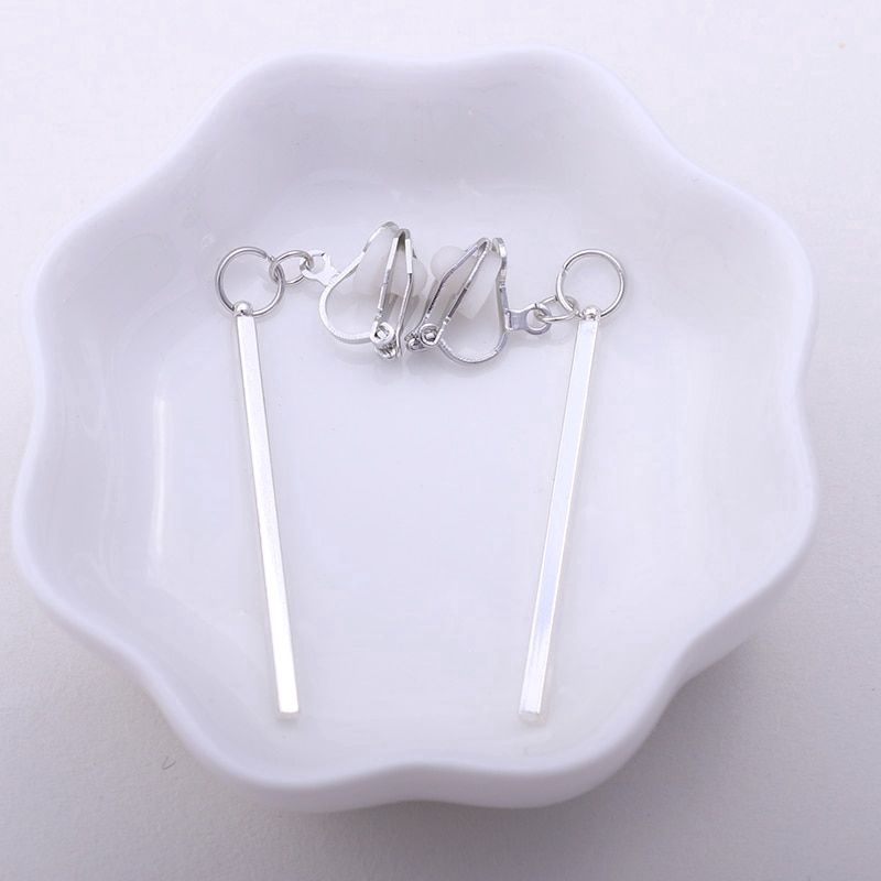 Metal Strip Anting Jepit Clip On Earrings No Ear Hole Klip Telinga Geometric Anting Klip  CE18-3