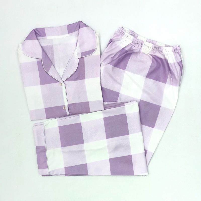 Baju Tidur Wanita / Piyama Wanita Tie Dye Set Motif Kekinian-Kotak Purple