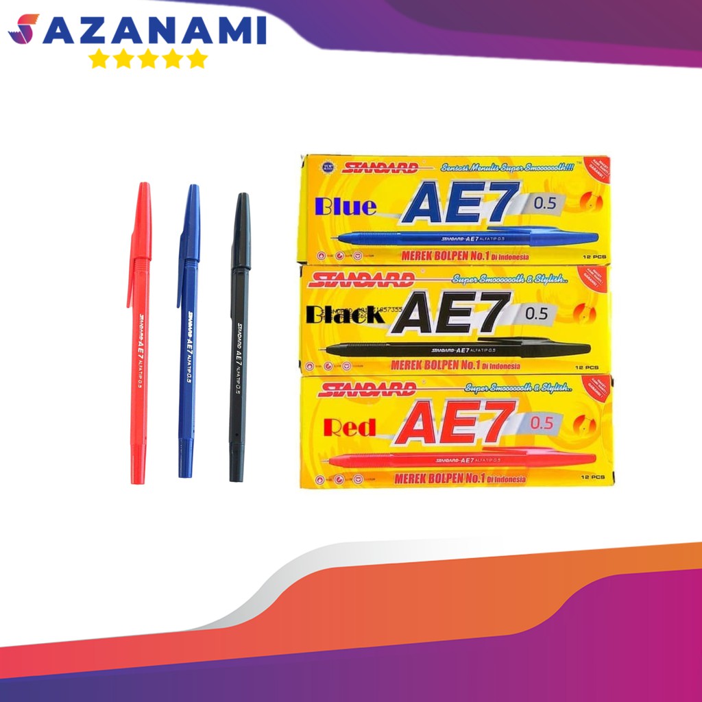 

Pulpen Ballpoint Standard AE 7 0.5 Hitam Biru Murah Pen