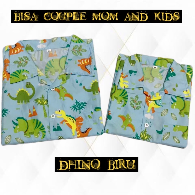 DHINO BIRU - stelan baju tidur piyama bisa couple keluarga pasangan ibu anak dinosaurus dewasa