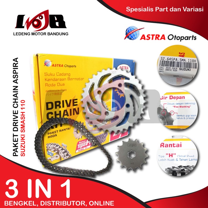 Aspira Gear Set Smash Shogun Drive Chain Kit Roda Gir Depan Belakang