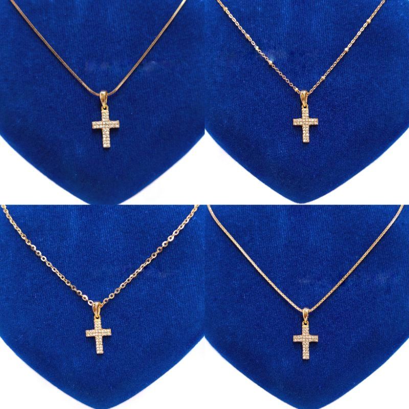 SET KALUNG PRIA/WANITA PERAK ASLI SILVER 925 LAPIS EMAS PUTIH - MODEL LIONTIN SALIB- PERHIASAN PERAK