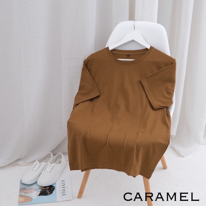 KAOS POLOS A COTTON COMBED 30S BASIC TEE KATUN UNISEX MURAH O NECK OBLONG GROSIR ABG CASUAL DISTRO-CARAMEL