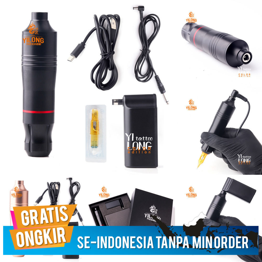 Pena peralatan tato Yilong mesin motor daya nirkabel pena tato set tato Xia'an