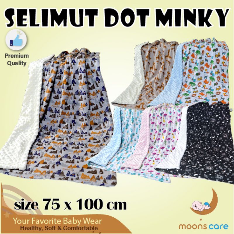 moons care Selimut Minky Dot 3 Layer | selimut Bayi polos Motif | Selimut double fleece baby