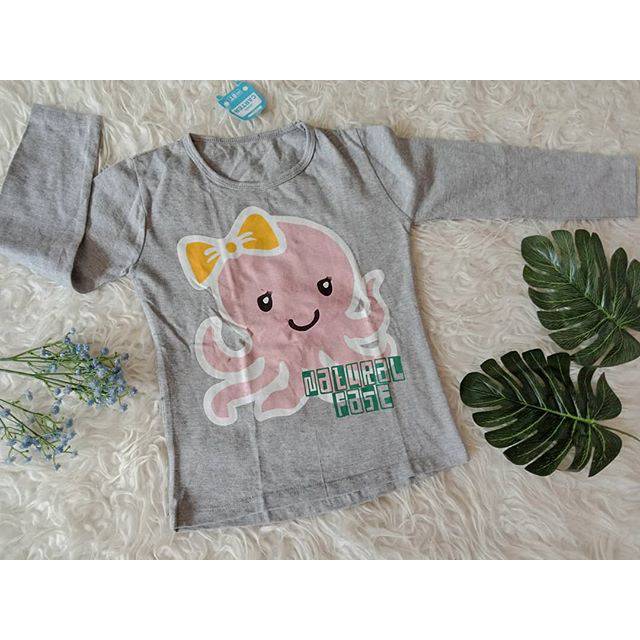 Kaos anak cewek lengan panjang carter terbaru terlaris kekinian cute 4-8t abu tosca hijau kuning