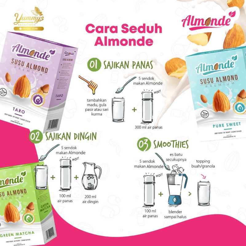 Promo Buy 3 Free Tumbler /ALMONDE PREMIUM ALMOND MILK - Cocok untuk Program Hamil sampai Usia Kehamilan 6 Bulan / susu ibu hamil / susu almond / ibu hamil / almonde susu almon / program hamil / susu ibu hamil dark choco matcha taro creamy strawberry