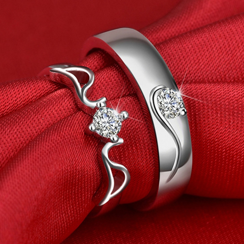 2pcs / Set Cincin Sterling Silver Dapat Disesuaikan Untuk Pasangan