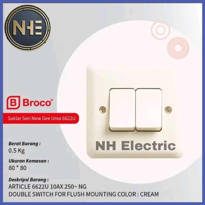 IB Saklar Seri 6622U New Gee Cream Broco - Inbow Double Switch Cream Broco - Saklar Seri Tanam New Gee Broco