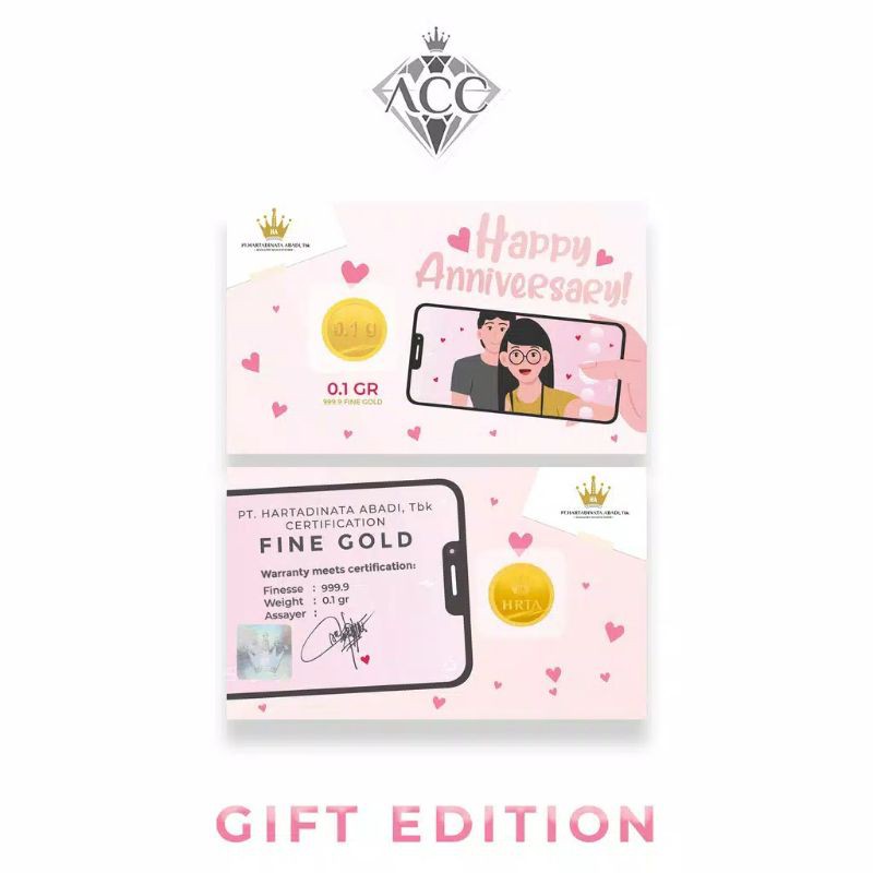 Cashback anak dan dewasa emas asli LM 24k 999.9 kartu gift kado edition happy anniversary mother day hari ibu thank