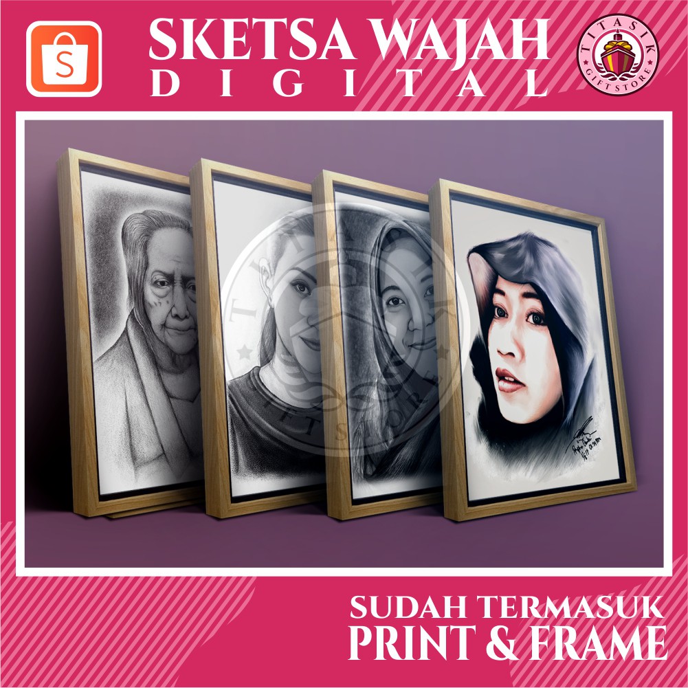 

SKETSA WAJAH pensil custom kado wisuda / ulang tahun / hadiah pernikahan + bingkai FRAME BOX