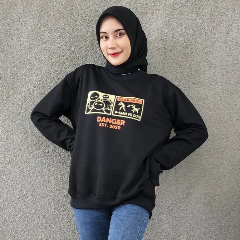 Outwear Atasan Sweater Be Awere Danger Crewneck Basic Oblong