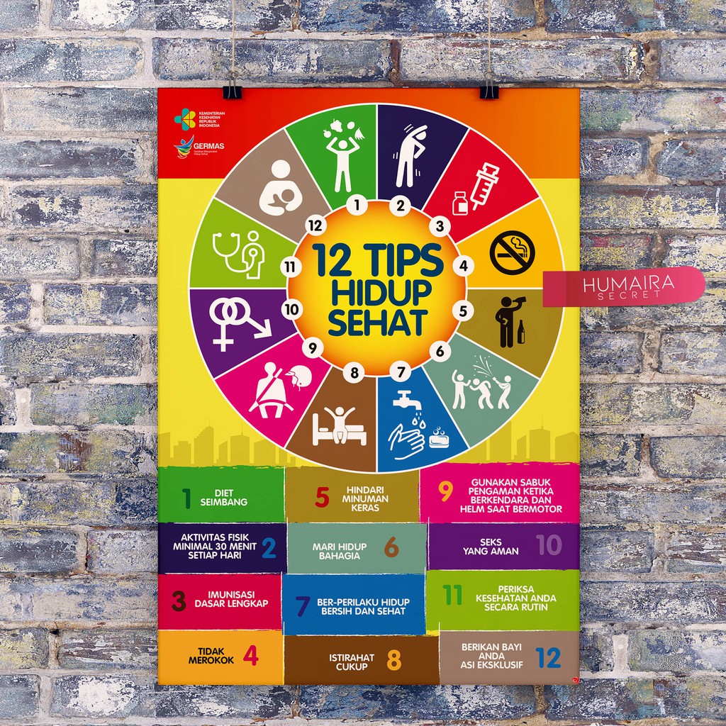 Poster Kesehatan 12 Tips Hidup Sehat Shopee Indonesia