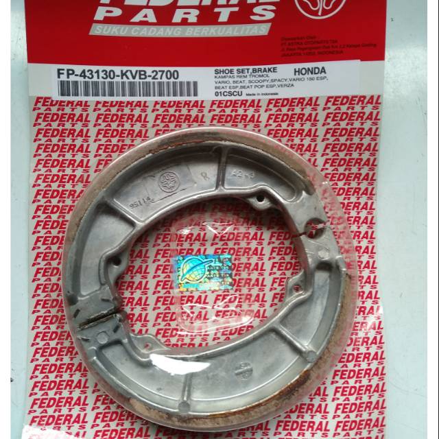 Kampas rem belakang federal matic all Honda beat.vario.scoopy.spacy merk federal 100% original by PT.astra otoparts