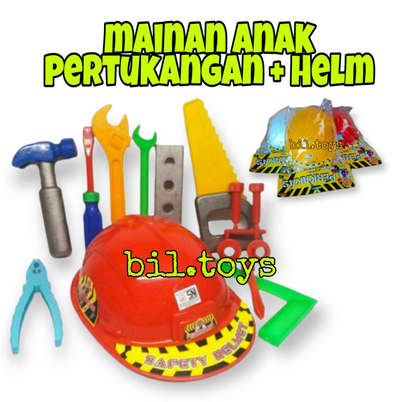 MAINAN ALAT PERTUKANGAN DAN HELM MAINAN PERKAKAS TUKANG SET/ MAINAN TOOL SET KIDS