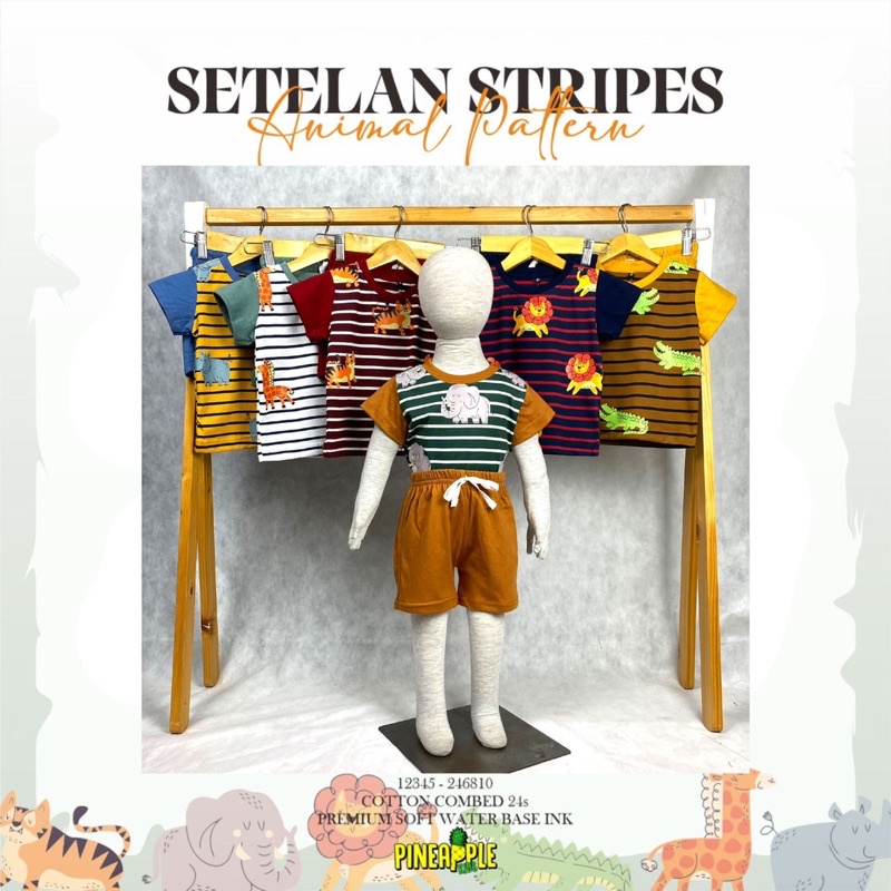 STELAN STRIPES ANIMAL/ Stelan Pendek Anak Pineapple Kids size 1-5