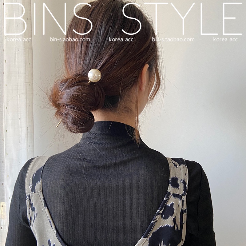 Korean Hair Pins Round Ball Metal Stick Lollipop Shape Cepol Kucir Sanggul Rambut Chinese Hair Bun  Mutiara Tusuk Konde Gold Pearl
