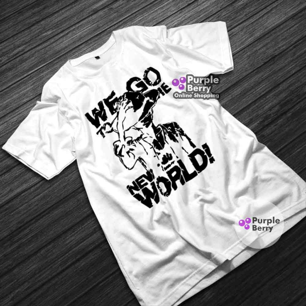 BAJU KAOS ANIME ONE PIECE MONKEY D LUFFY WE GO TO NEW WORLD TSHIRT DISTRO KARTUN JAPAN PURPLE 735