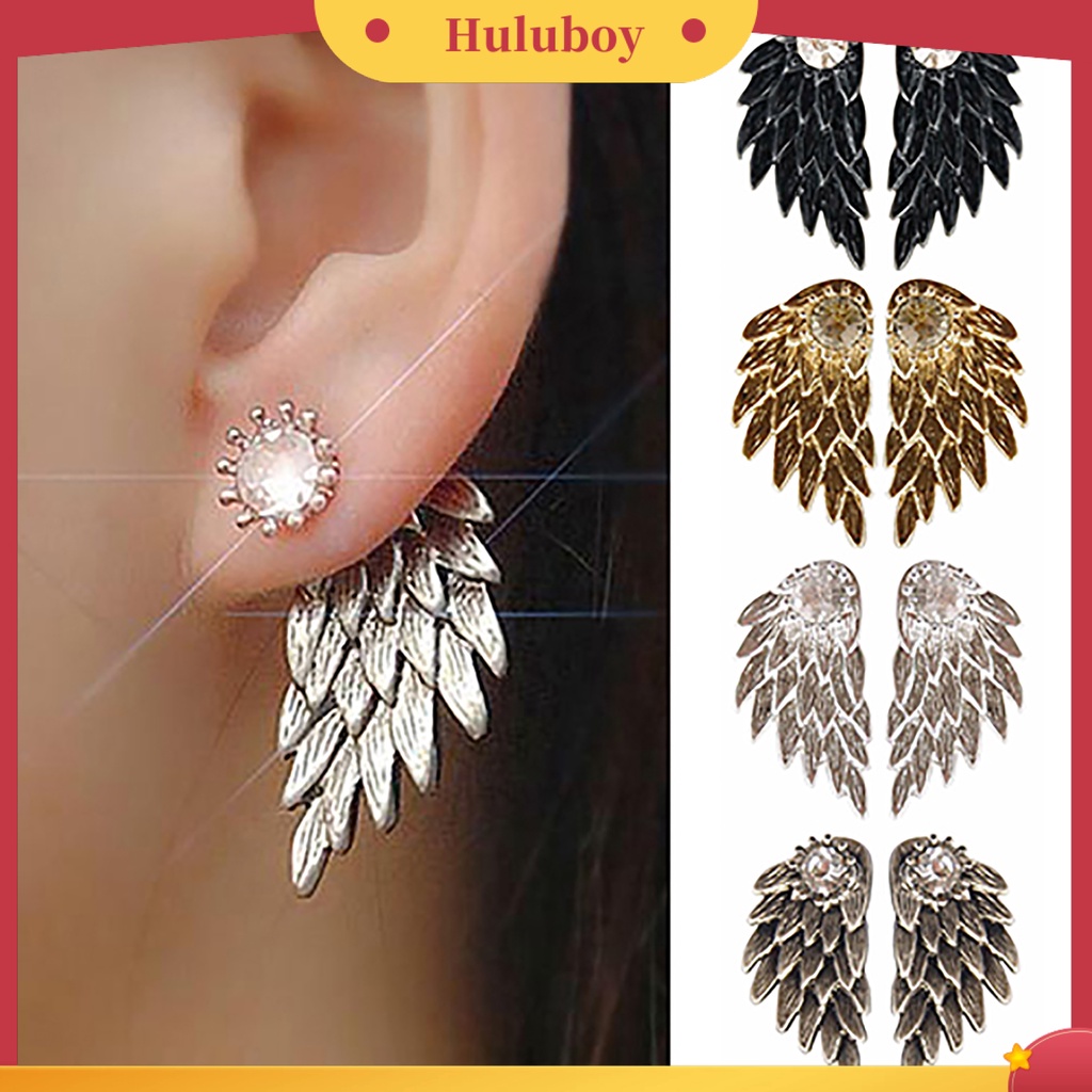 Hu Hu Hu Hu Hu Alat Bantu Pasang Kacamata♡ 1 Pasang Anting Stud Bentuk Sayap Malaikat Aksen Berlian Imitasi Bahan Alloy Untuk Wanita