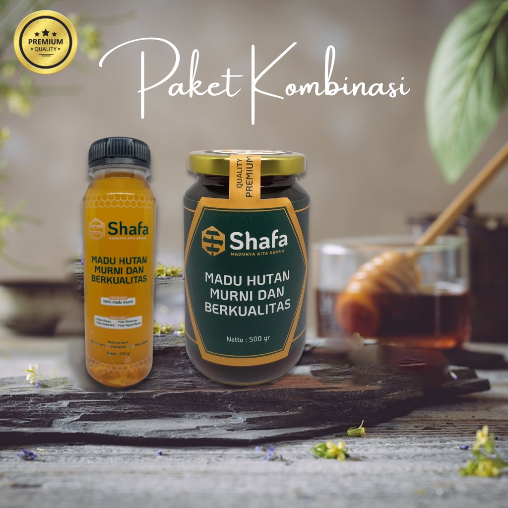 

(PAKET KOMBINASI FREE SENDOK) Madu Shafa Nektar Pohon Akasian Mangium 500gr & Pohon Rambutan 350gr - 100% Madu Hutan Murni Kemasan Premium & Praktis