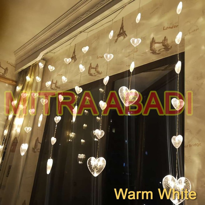 Lampu Natal Tirai LED 12 Big Love &amp; 48 Small Love / Hati