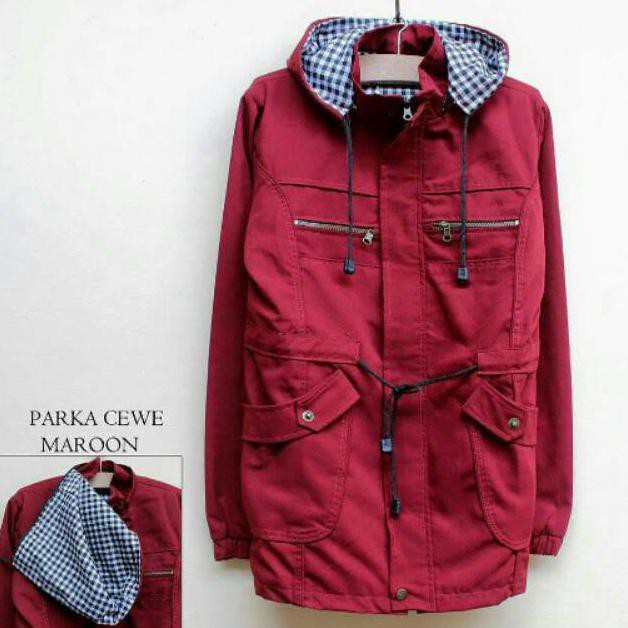 (TERLARIS) JAKET PARKA CEWE/WANITA MARUN POLOS BAPAK ANAK JEANS LEVIS