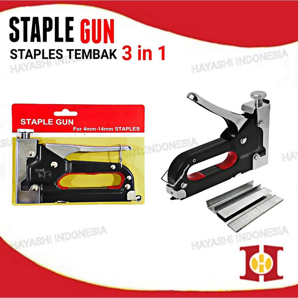 Staple Staples Steples Gun Tembak 3 in 1 Jok Kulit Kayu Karpet Kardus