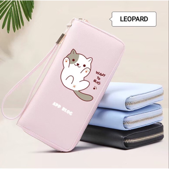 New Dompet Lipat Panjang Resleting KUCING  GETEK ada Gantungan